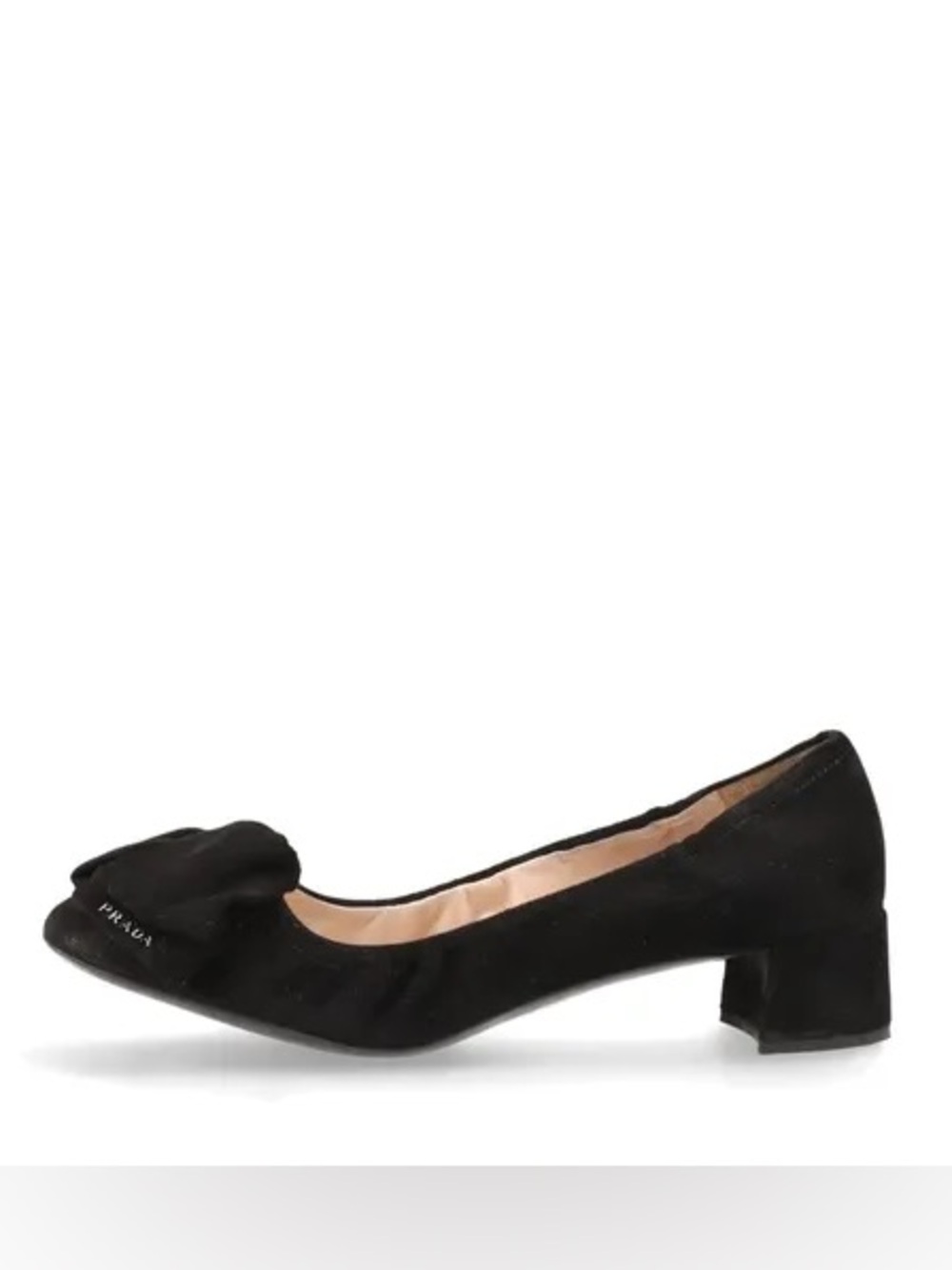 Prada Suede Logo Bow Block Heels